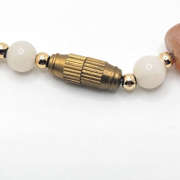 Vintage Multistone Beaded Necklace Polished Stone Pendant Screw Clasp - Picture 3 of 4